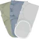Comfy Cubs Easy Swaddle Blanket with Zipper Closure, 3 Pack - 100% Cotton Newborn Wrap, Small for 0-3 Months Infants, Breathable and Durable Sleep Sack for Babies - Stone, Pacific Blue, Sage