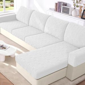 VANSOFY Couch Cushion Covers for Sectional Sofa, Stretch Jacquard Couch Seat Cushion Covers, Individual Washable Furniture Protector Sofa Slipcovers for Pet (2Pc Armrest Cover, Porcelain White)