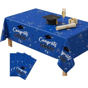 3 Pack Graduation Tablecloths 54 x 108 Inch 2026 Graduation Decorations Plastic Blue Table Tablecloths for High School & College Graduation Party Decorations Waterproof Rectangular Tablecloth Supplies
