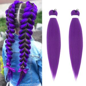 Purple Hair Extensions for Braids - 26 Inch Pre Stretched Synthetic Braiding Hair, Fluffy and Full, Light Weight, Stage Party Halloween Cosplay Costume Accessories (2pc)