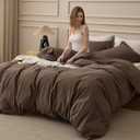 Bedsure 100% Washed Cotton Duvet Cover King Size - Brown Minimalist Bedding Set Linen Like - PureWoven Plain Simple & Soft Comforter Cover for All Seasons (Brown, King, 104"x90")