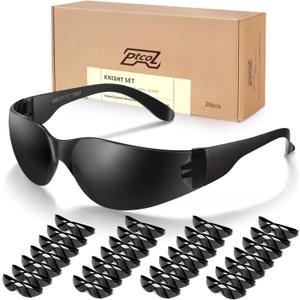 28 Pack Safety Glasses (Bulk Pack of 24+4) Unisex Black Tinted Anti-Scratch Protective Goggles Impact Resistant Lens Eyewear with ANSI Z87.1 Certified Perfect for Construction, Shooting and Laboratory