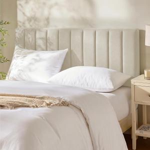 Hearth & Harbor Upholstered Queen Headboard - Easy Assemble Channel Stitched Headboard Queen Size - Wall Mounted Headboards with 3D Soundproof Wall Panels Peel & Stick Floating Headboards, Linen