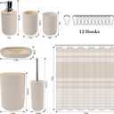 Britimes Bathroom Accessories Sets, Boho Shower Curtain Set with Trash Can, Soap Dispenser, Toilet Brush Holder, Toothbrush Holder and Toothbrush Cup for Bathroom Decor (Beige)