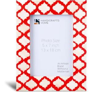 Handicrafts Home White & Red 5x7 Picture Frame, Handmade Bone Inlay Photo Frame for Wall & Tabletop Display, Moroccan Decorative Frame for Modern Farmhouse Boho Home Decor, Vintage Decor, Desk Shelf & Gallery Wall, Minimal Office Decor