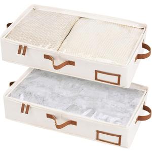StorageWorks Under Bed Storage Containers with Handles and Label Holder, 2 Pack Ultra-thick Fabric Underbed Bins, Closet Organizer for Clothes, Blankets, Sweater (Medium, Ivory White)