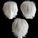 S-noilite Unisex Short White Cosplay Wigs Fluffy Shaggy Wig Short Straight Pixie Wigs for Women Mens for Anime Party Comic Costume Party Heat Resistant Synthetic Hair Wig White