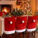 VADOO 2 PCS Christmas Chair Covers, Santa Claus Hat Slipcover Xmas Chair Back Cover for Christmas Holiday Dinning Room Decoration (2pcs+2pcs Silverware Holder)