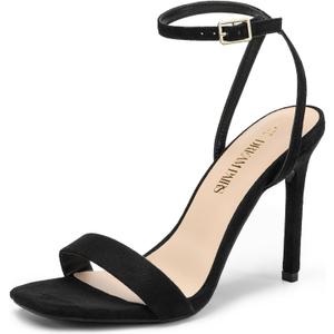 DREAM PAIRS Womens High Stilettos Open Square Toe Ankle Strap Heels Sexy Comfort Strappy Dress Shoes Wedding Bridal Pumps Sandals (8, Black-suede)