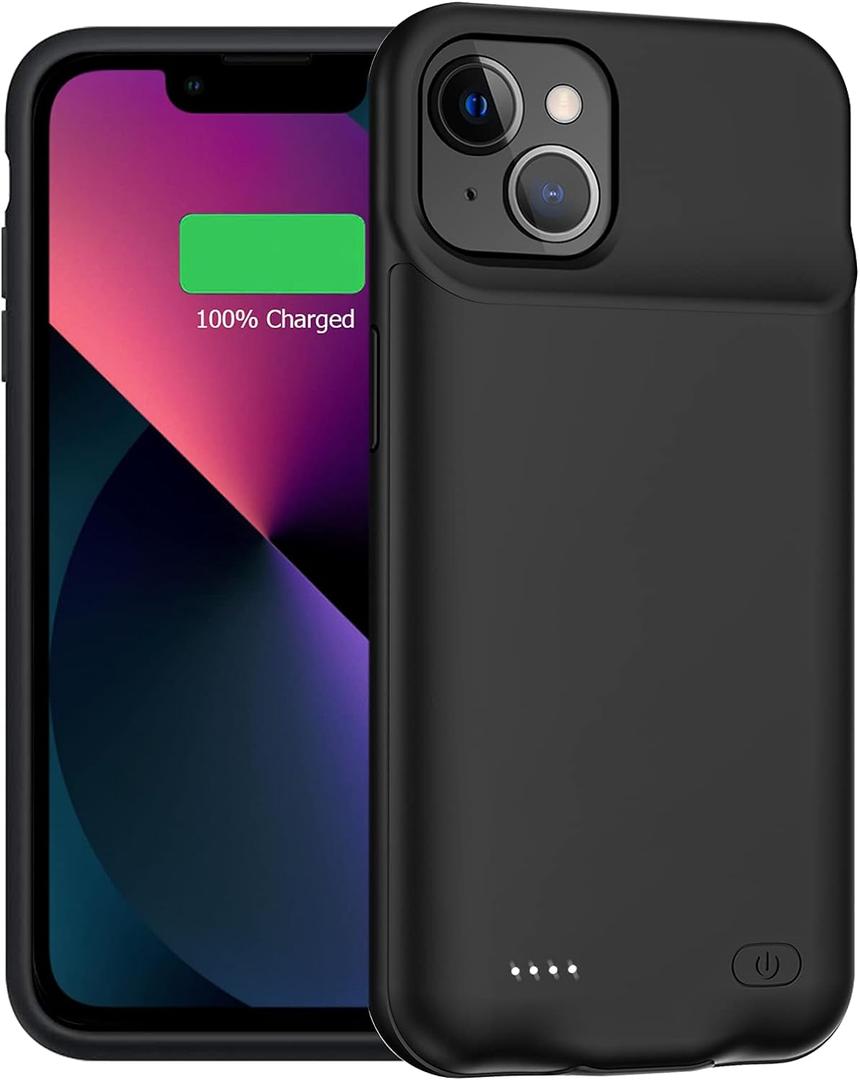 Battery Case for iPhone 13, Enhanced 7000mAh Ultra Thin Portable Protective Smart Charging Case Support Carplay Compatible with iPhone 13 (6.1 inch) Rechargeable Extended Battery Charger Case (Black)