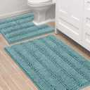 H.VERSAILTEX Bathroom Rugs Bath Rug Set 2 Piece Bathroom Contour Rug Toilet Mat Sets Non Slip Contour Bath Rug Ultra Thick Water Absorbent Striped Bath Mats(36" x 24" Plus 20" x 24" U, Aqua Haze)