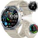 Military Smart Watch for Men Built-in GPS with LED Flashlight Compass, 1.43" AMOLED Display 5ATM Waterproof Fitness Tracker with Heart Rate/Sleep/Blood Oxygen, Watches for Android/iPhone, Khaki