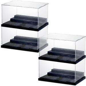 RHBLME Acrylic Display Case for Minifigure Action Figures Blocks (Black - 4 Pack)