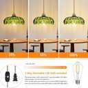 QIYIZM Plug in Pendant Light Hanging Lights with Plug in Cord Boho Hanging Lamp Glass Gold Mid Century Modern Vintage Dimmable Green Flower Plug in Chandelier Ceiling Fixture for Living Room,Kitchen