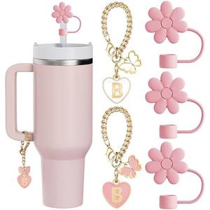 ANLABESY Compatible with Stanley Cup Accessories, 3PCS Straw Toppers for Stanley Straw Cover Cap, 2PCS Cute Letter for 30&40 Oz Tumbler with Handle