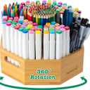 360 Rotating Art Supply Organizer, Holds 750+ Pencils, Bamboo Marker & Pen Holder with Handles, Desk Storage Caddy for Paint Brushes, Crayons, Ideal for Office, Home, Classroom