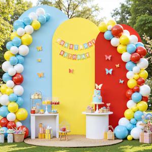 Red Yellow Blue Arch Backdrop Cover Set of 3-6ft, 6.6ft, 7.2ft Arch Covers Stretchy Backdrop Spandex Arch Stand Covers for Birthday Party Baby Shower Wedding Banquet Photo Background Decorations