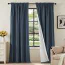 H.VERSAILTEX Linen Look 100% Blackout Curtains 95 Inches Long for Bedroom Full Light Blocking Rod Pocket Linen Textured Thick Window Curtain Drapes with White Backing, Navy, 2 Panels