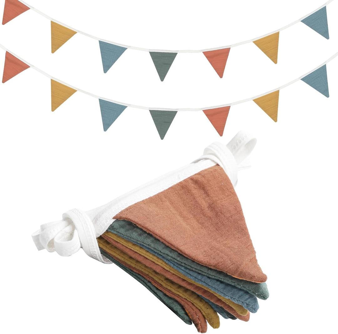 Oudain 15.5 ft Pennant Banner Flags, 2 Pcs Nursery Garland Triangle Bunting Flag Baby Banner for Nursery Decor Baby Birthday Boho Wedding Shower Party Event, Each 7.75 ft(Warm Color)