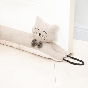 Marwood Under Door Draft Stopper Decorative Wind Stopper 32 inch for Door & Window, Weighted Animal Air Draft Stopper Snake Noise Blocker for Bottom of Door with Hanging Loops - Khaki Cat