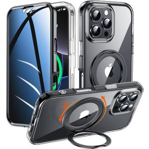 Privacy Case for iPhone 16 Pro with 360Stand [Built-in Anti Peeping Screen Protector] [Compatible with MagSafe] [Magnetic Ring ] Full Body Protective Phone Cover 6.3", Black