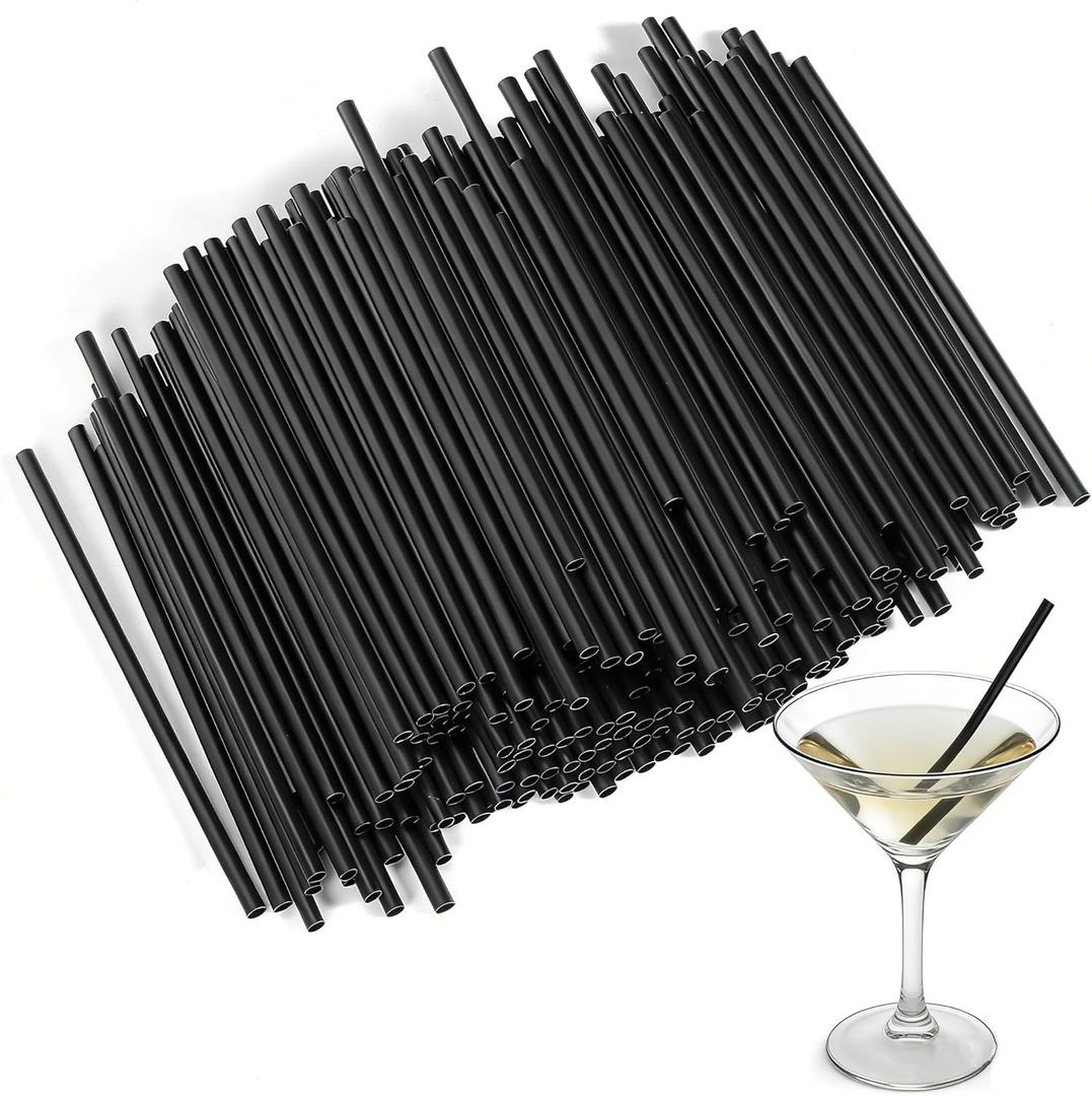 [200 Pcs] 5 Inch Cocktail Straws Bar Straws - 0.16" Wide Sturdy Plastic Short Straw for Drinks Margarita Martini Whiskey, Disposable Black Drinking Small Straw for Bar,Cafe,Party and Daily Use
