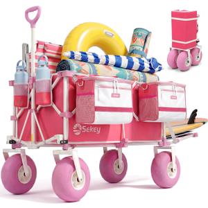 Sekey Heavy Duty Beach Wagon with 9" Big Sand-Proof Wheels, 300L Oversized Foldable Beach Cart with Cooler| Adjustable Handle & Balloon Tires for Sand, Camping,Vacation