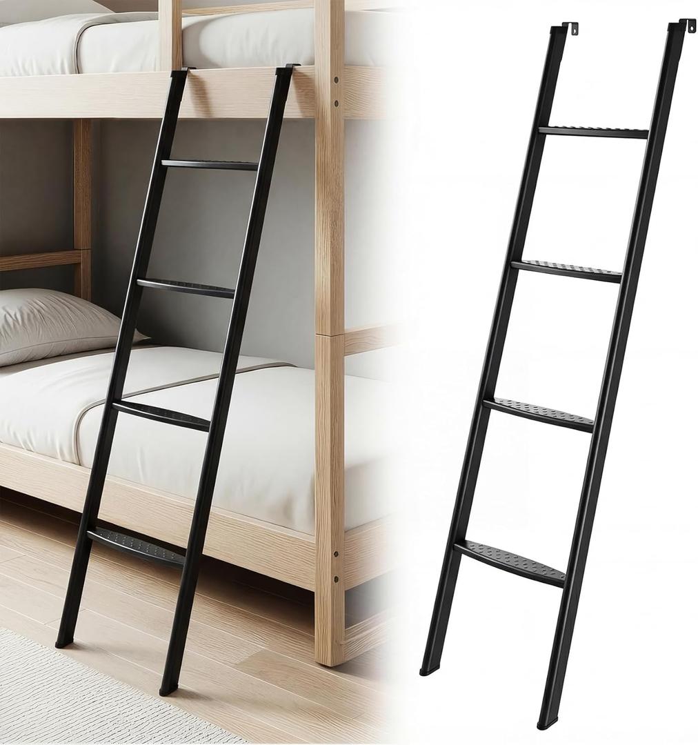 JY PERFORMANCE RV Bunk Bed Ladder, 55 Inch Anti-Slip Bunk Ladder, Heavy Duty 330 lbs Max Capacity, Extra Wide Foot Steps, Integrated Hooks for Camper Motorhome Trailer, Black