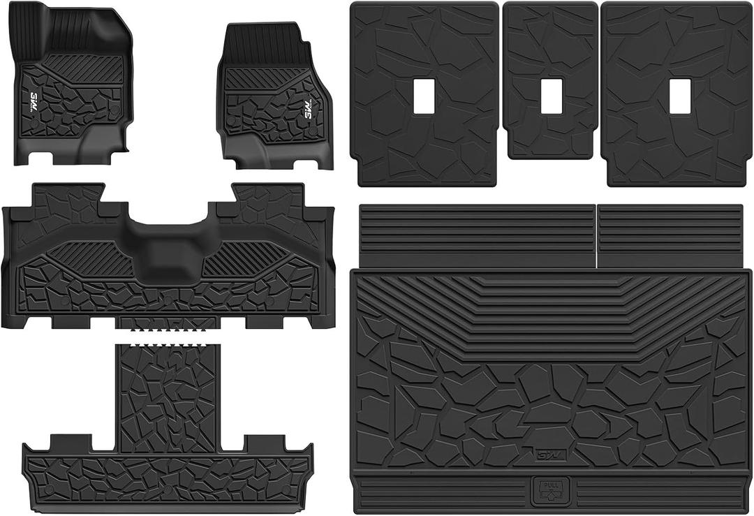 3W Floor Mats & Cargo Liner & Seat Back Mats for 2025 2026 Ford Expedition Max 7 Seats with 2nd Row Bucket Seats, All Weather TPE Full Set Floor Mats for Ford Expedition (Only Max)