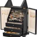 Jewelry Box Organizer, Rustic Wooden Jewelry Boxes for Women Girls, Large Storage Earring Holder Organizer Display for Earrings Necklaces Rings Bracelets (Black)