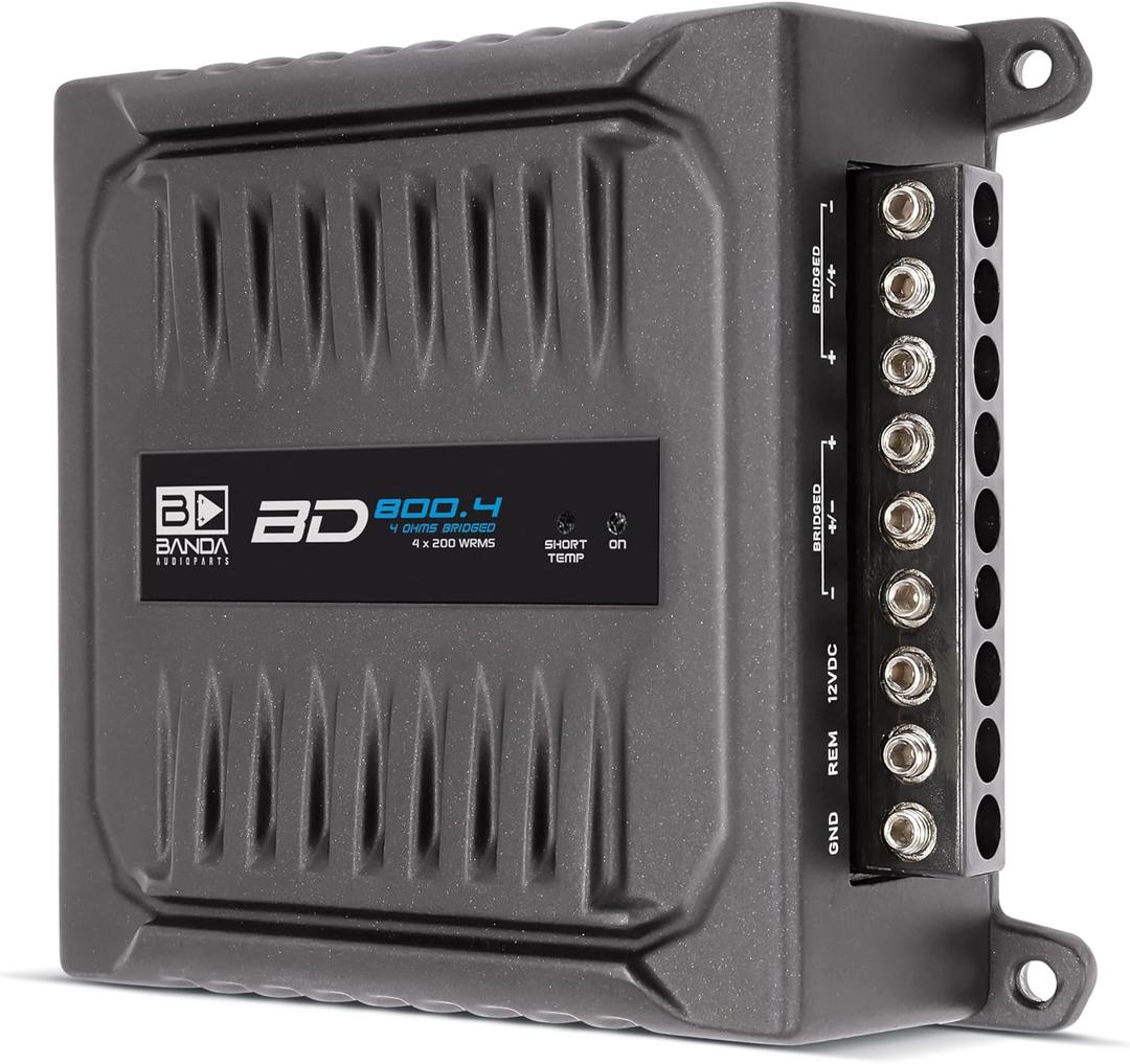 BD800.42OHM 800 Watts 4 Channel 2 Ohm Full Range Car Audio Amplfier 4 x 200 Watt Rms 4 Ohms Bridged - Black