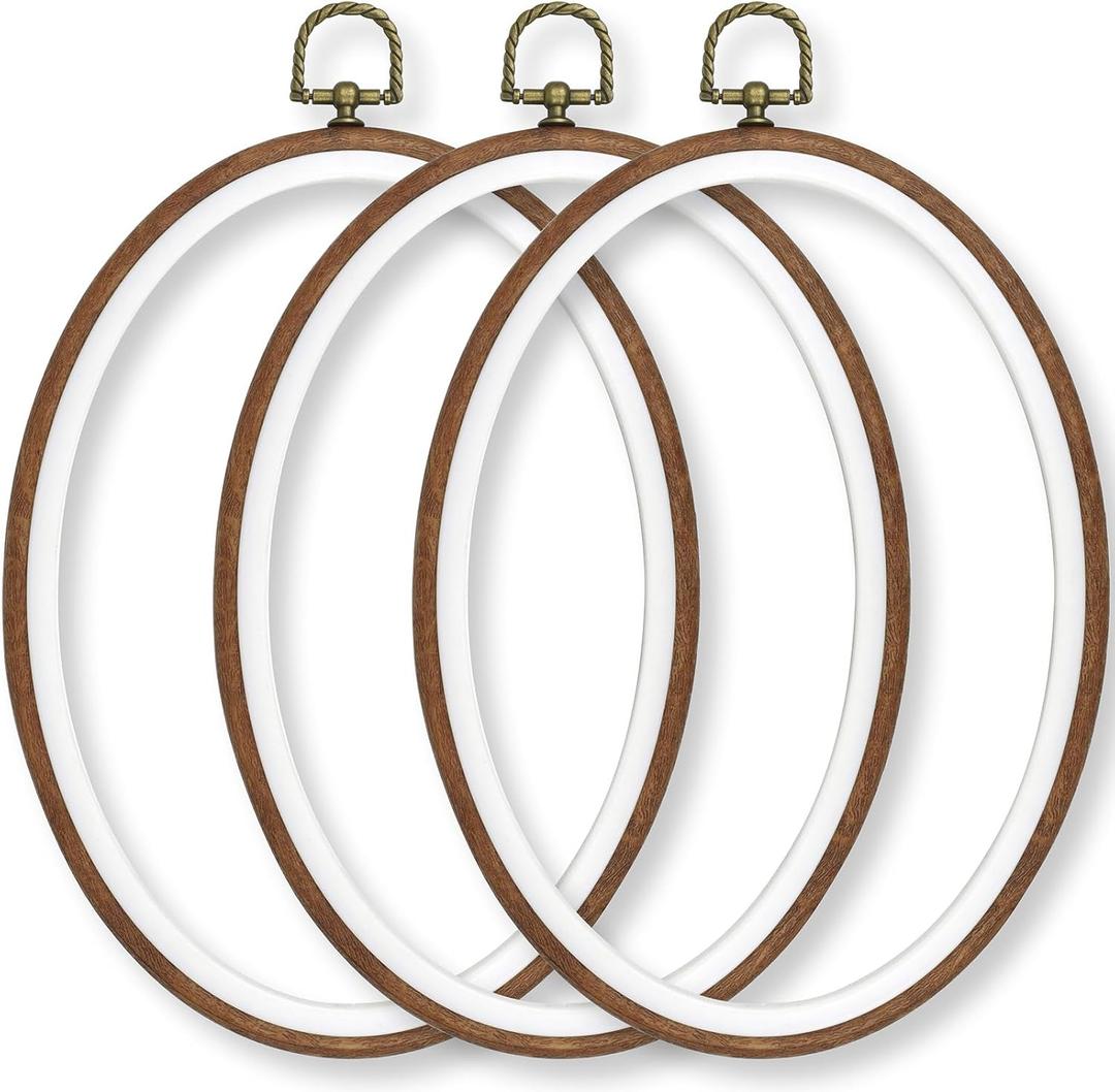 Celley Embroidery Hoops, Oval Imitated Wood Design, 3 Pcs (9.1 X 6.9 Inches)