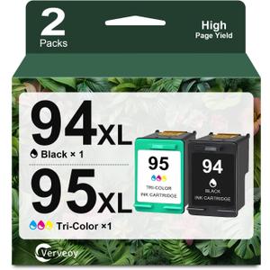 94/95 Ink Cartridges Combo Pack Replacement for HP Ink 94 95 C8765WN C8766WN Compatible for HP Deskjet 460 5740 6540 Officejet 7310 150 7410 Photosmart 8450 PSC 1610 Printer (1 Black, 1 Tri-Color)