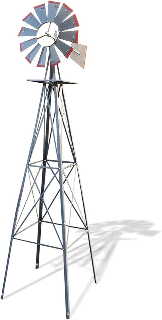 Outvita 8FT Gray Metal Ornamental Windmill Weather Vane