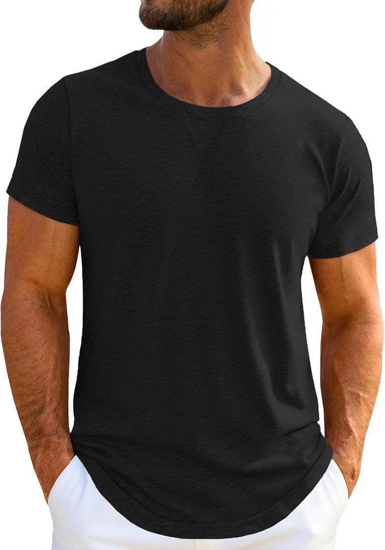 UNCLECAT Mens Short Sleeve T-Shirts Crew Neck Casual Shirt Summer Classic Basic Lightweight Fashion Tees Black (Black, L)