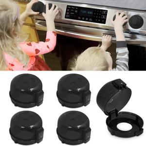 Childproof Stove Knob Covers, Oven Knob Covers for Child Safety 5 Pack, Clear Stove Knob Safety Covers & Gas Stove Locks, Heat-Resistant Adhesive, Double-Key Baby Proof Covers for Gas/Electric Burners