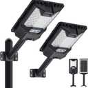 Solar Street Lights Outdoor 20000LM, Solar Powered LED Flood Light with Motion Sensor & Remote Control, Dusk to Dawn Security Lighting, 3 Color Modes, Wide Angle for Parking Lot Yard, 2 Pack