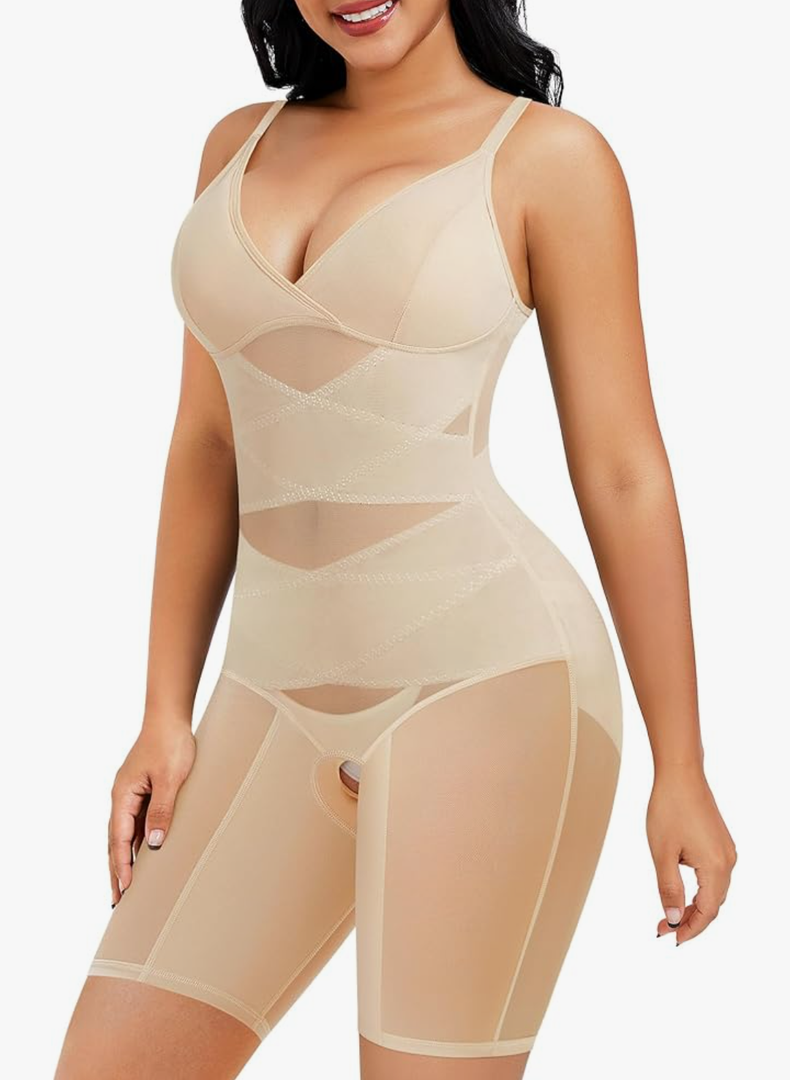 REYEOGO Bodysuit Shapewear for Women Tummy Control Butt Lifter Full Body Shaper Thigh Slimmer Faja V-Neck Jumpsuit Body Suit, Size M
