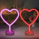 BRIGHTDECK 2 Pack Heart Neon Signs, LED Pink Heart Neon Lights Battery Operated or USB Powered Decoration Lamp, Neon Lights Heart Decor for Valentine's Day Gifts, Wedding, Party, Pink Room Decor