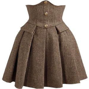 MakeMeChic Women's Plaid Mini Skirt Button Front Pleated A Line Flowy Elegant Houndstooth Skirts (Medium, Multicolor)