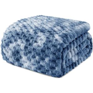 Exclusivo Mezcla Fleece Twin Blanket for Bed, Extra Large Fuzzy Tie-dye Stone Blue Bed Blankets, Soft Cozy Plush Sofa Throws for All Seasons, 90x66 Inches