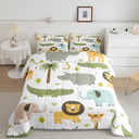 Wild Animals Comforter Set Safari Animals Print Comforter for Boys Girls Teens Cute Hippo Crocodile Lion Bedding Set Kids Cartoon Elephant Giraffe Duvet Set Room Decor Quilt Set, Crib/Toddler Bed