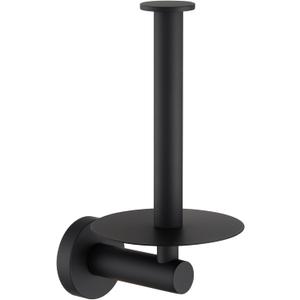 Vertical Tray Toilet Paper Holder, Aomasi 304 Stainless Steel Tissue Roll Hanger with Round Plate, Matte Black Bathroom Kitchen Paper Roll Dispenser Wall Mounted