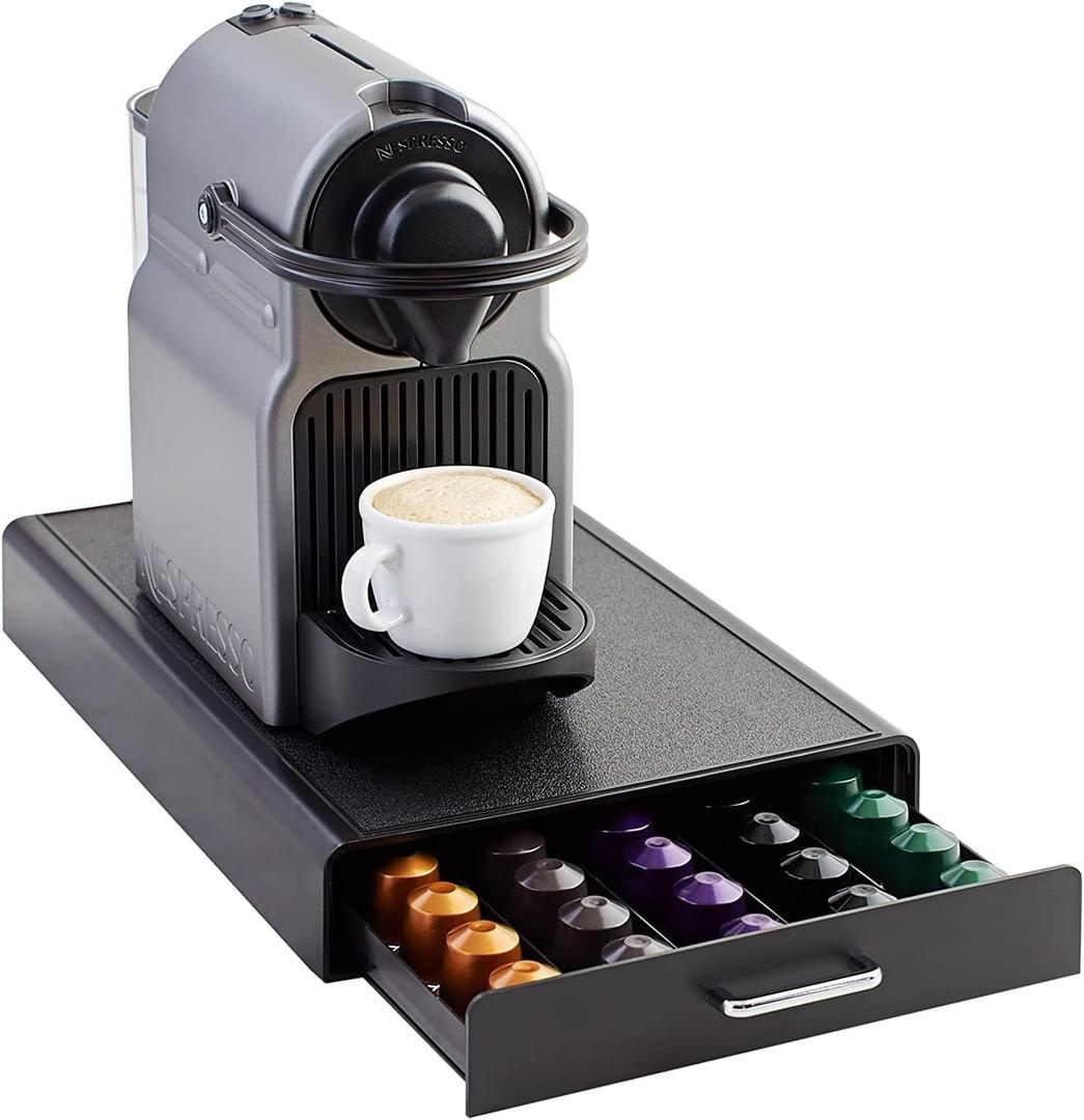 Basics Nespresso OriginalLine Coffee Pod Storage Drawer Holder, 50 Capsule Capacity, Black