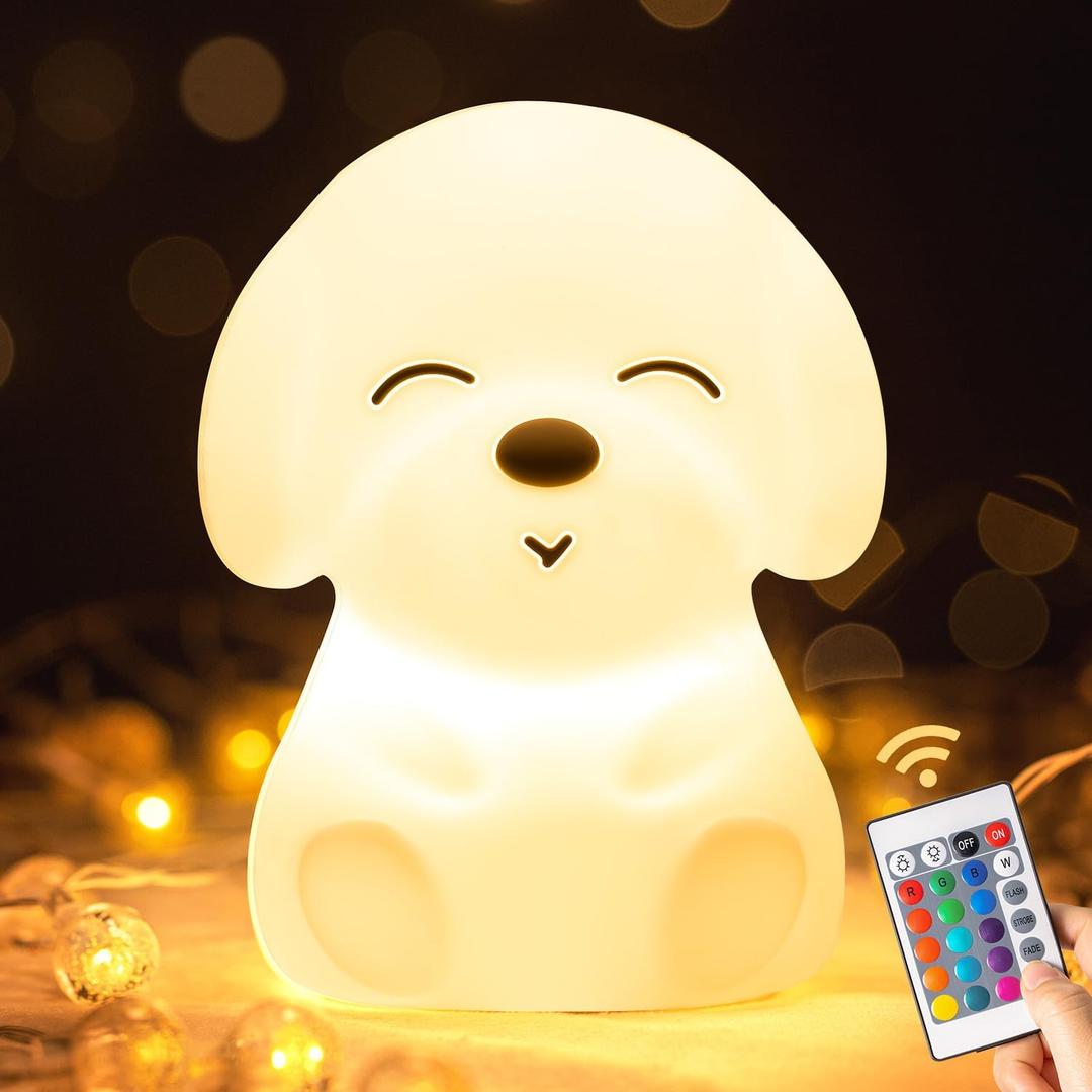 Mubarek Kids Night Light Cute Lamp, Remote+16 Colors Night Lamp for Bedroom, Dimmable Night Light, Timer for Kids Lamp, Battery Operated Kawaii Room Decor,Cute Dog Gifts Puppy Gifts for Boys