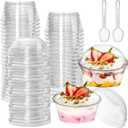 Foraineam 100 Pack 5 oz. Thick Plastic Dessert Cups with 100 Lids and 100 Spoons, Mini Clear Ice Cream Bowl Parfait Party Cups, Reusable Snack Serving Bowls for Desserts, Appetizers, Puddings, Fruits