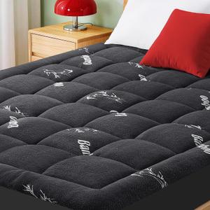 Mattress Pad Queen Size, Cooling Pillow Top Mattress Topper, Ultra Soft Viscose from Bamboo, Breathable for Hot Sleepers, Deep Pocket 8"-20", Black
