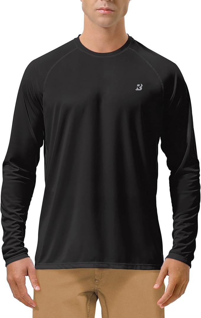 Roadbox Mens UPF 50+ UV Sun Protection Shirts Outdoor Long Sleeve SPF Rash Guard for Fishing Hiking Swimming Running (Black), XL