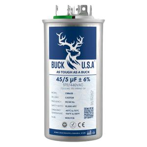 Buck 45+5uF 45/5 MFD 6% CBB65B Dual Run Round Start Capacitor - Ideal for HVAC Systems, Air Conditioner Unit Fan Motor Start, Heat Pump, & Condenser Straight Cool Applications 370/440VAC 50/60Hz