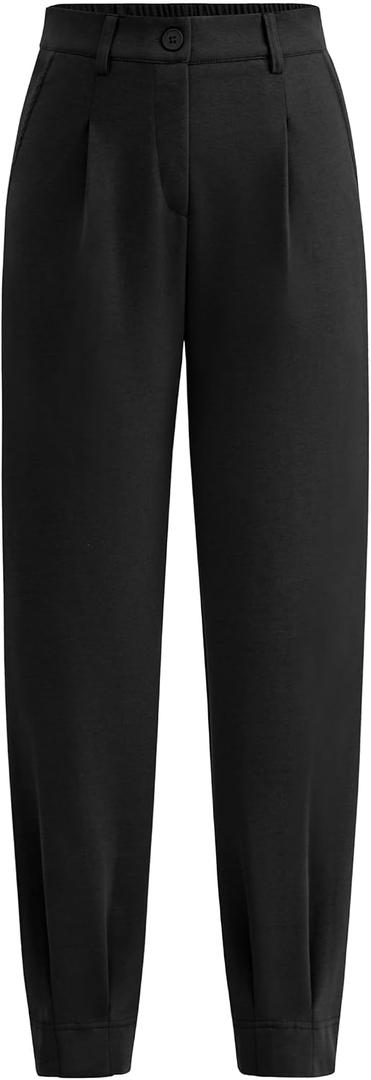 PRETTYGARDEN Women High Waist Ankle Length Work Dress Pants, Black, M